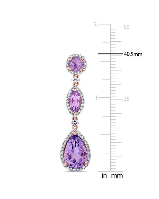 Amour Purple 8 Ct Tgw Amethyst Rose De France Sapphire And 5/8 Ct Tw Diamond Geometric Teardrop Dangle Post Earrings