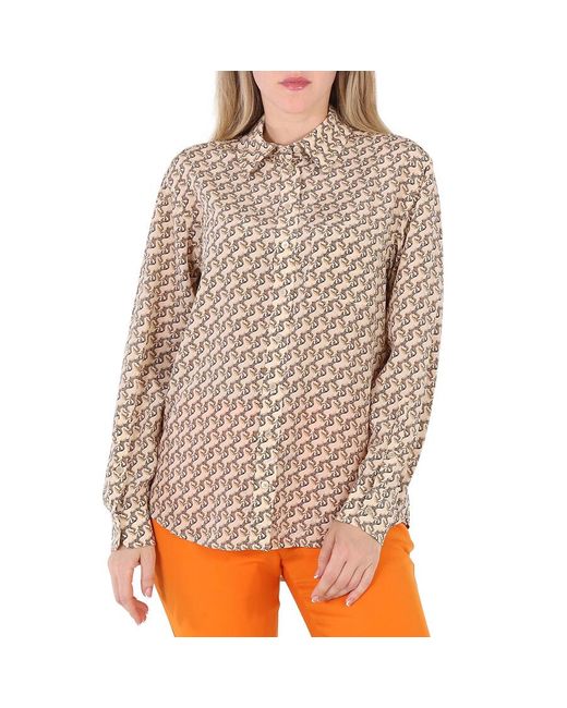 Burberry Brown Unicorn Print Semi Sheer Silk Long Sleeve Shirt