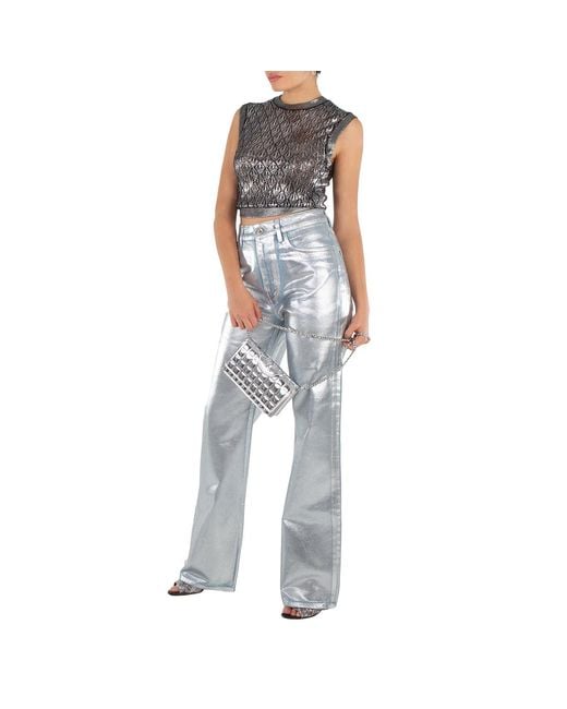 Rabanne Gray Ladies Straight Leg Metallic Denim Jeans, Waist for men