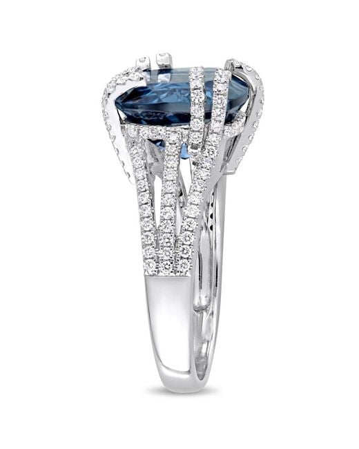 Amour Blue 7 1/3 Ct Tgw London Topaz And 3/4 Ct Tw Diamond Cocktail Ring