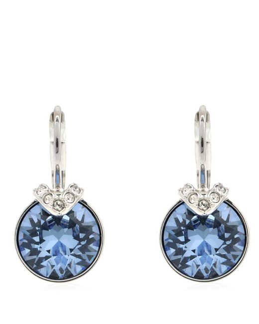 Swarovski Blue Bella Rhodium Plated V Drop Earrings