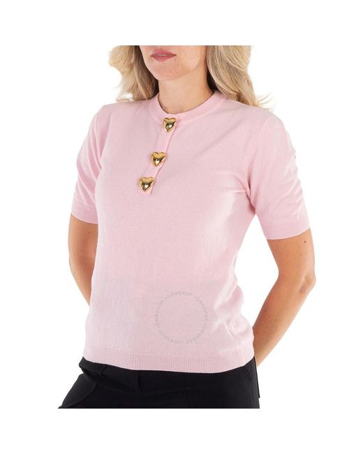 Moschino Purple Button-embellished Short-sleeve Wool Sweater