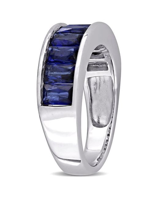 Amour Blue 2 3/4 Ct Tgw Baguette-Cut Created Sapphire Semi-Eternity Anniversary Band
