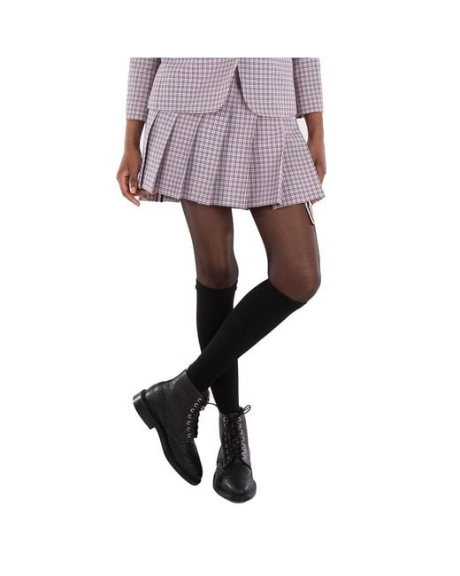 Thom Browne Purple Check-Pattern Pleated Miniskirt