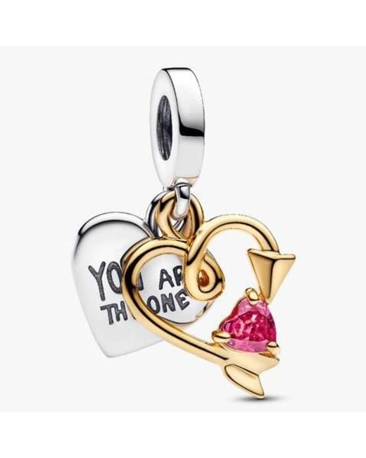 Pandora Metallic Engravable Heart & Arrow Double Dangle Sterling Charm