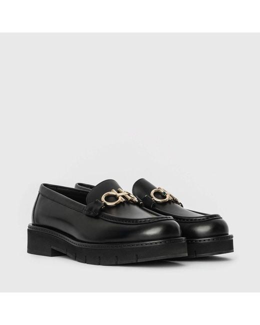 Ferragamo Black Rolo Gancini Loafers