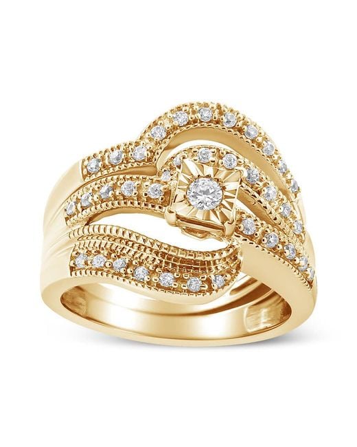 Haus of Brilliance Metallic 14K Plated .925 Sterling 1/3 Cttw Round Diamond Crisscross Engagement Ring Bridal Set (H-I Color, I1-I2 Clarity