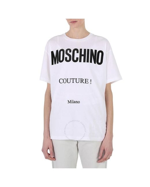 Moschino White Cotton Logo Print T-shirt