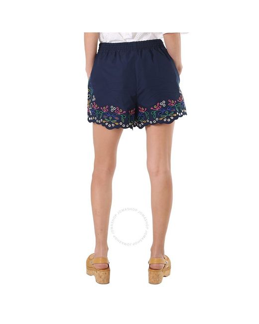 Chloé Blue Multicolor Embroidered Mini Shorts