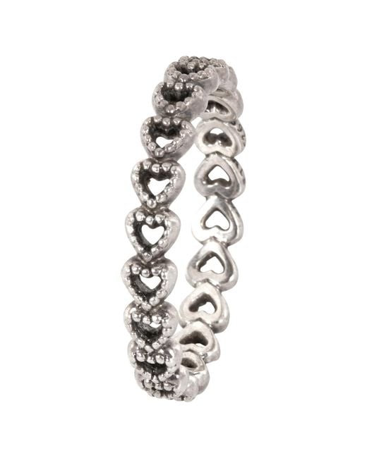 Pandora Metallic Sterling Band Of Hearts Ring, (Us 6)