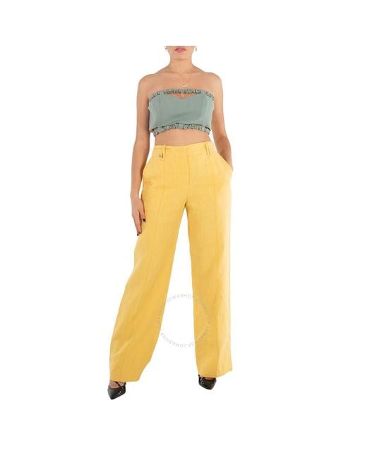 Ganni Bay Suiting Strapless Crop Top in Yellow Lyst UK