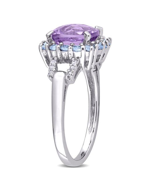 Amour Metallic Halo Diamond, Amethyst, And Cushion Cut Tanzanite Ring