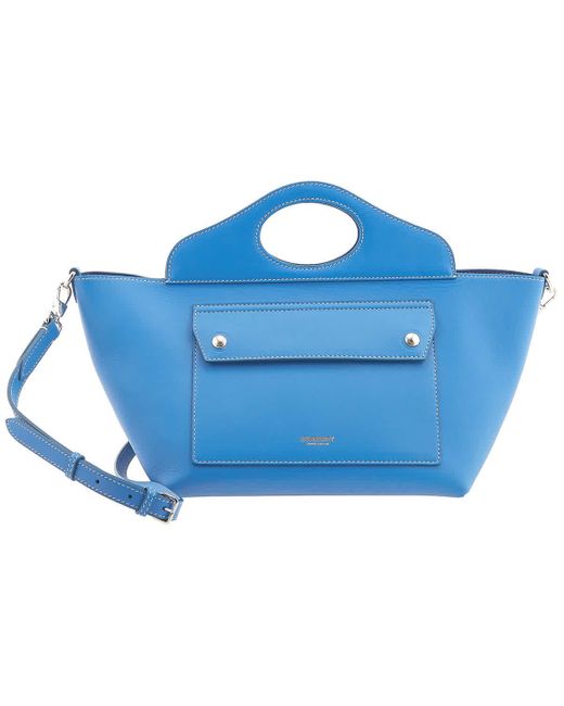 Burberry Warm Royal Blue Mini Leather Soft Pocket Tote Bag | Lyst Canada