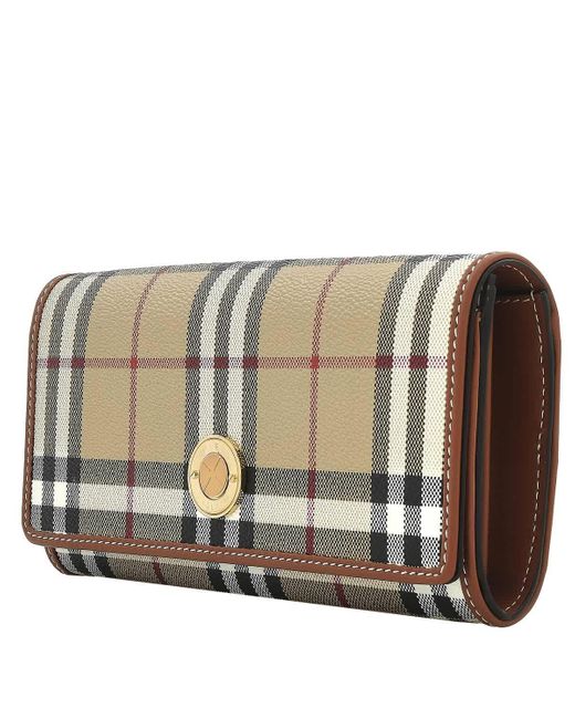 Burberry Natural Archive Check And Leather Halton Continental Wallet