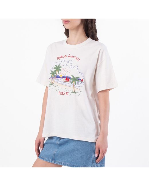 Polo Ralph Lauren White Ralph Lauren Cotton-Linen Embroidered Beach T-Shirt