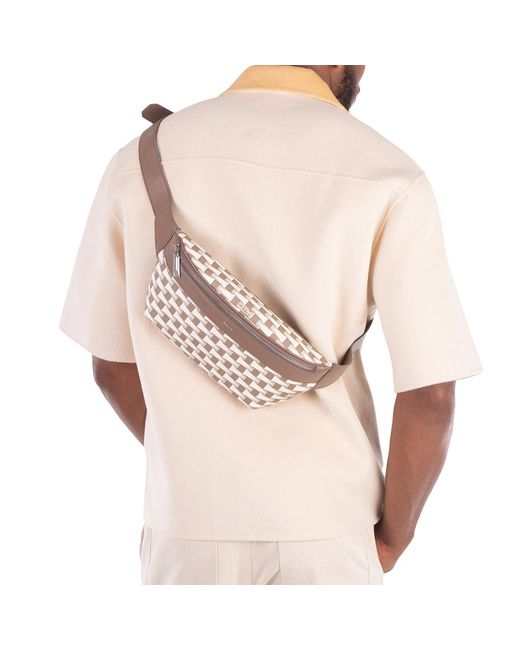 Bally Brown Geometric Pattern Leather Belt Bag for men