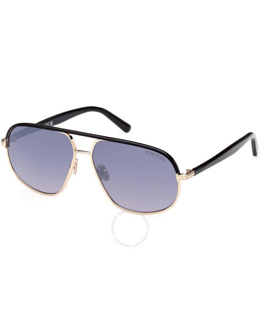 Tom Ford Blue Maxwell Smoke Gradient Navigator Sunglasses Ft1019 28b 59 for men