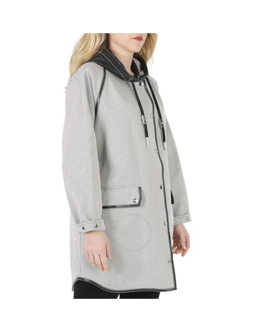 Burberry Gray Melange Cotton-canvas Leather-trimmed Hooded Coat