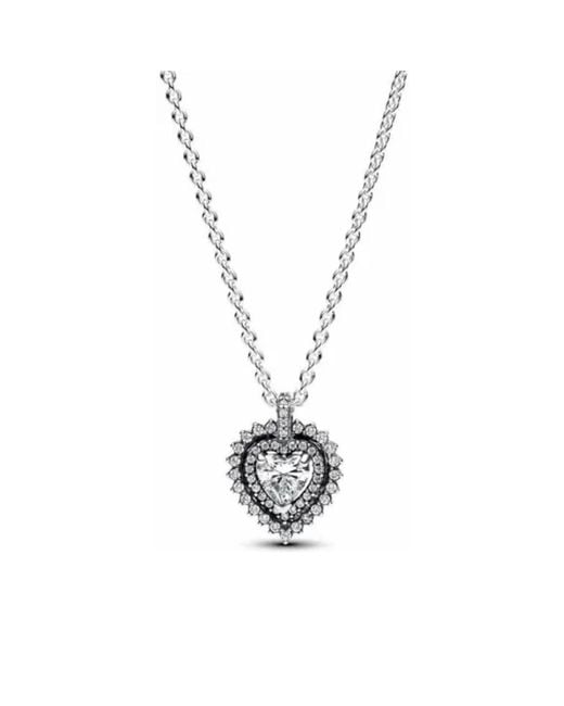 Pandora Metallic Sparkling Heart Halo Pendant Necklace