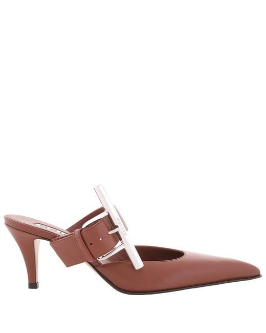 McQueen Brown Ladies Rouge Fonce 70Mm Francisco Leather Mules, Brand Size 37 Us