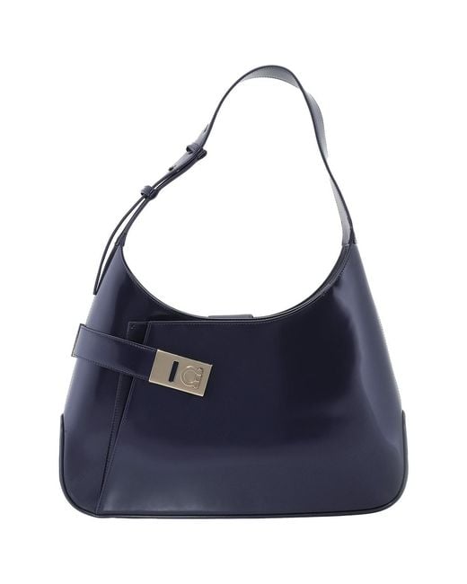 Ferragamo Blue Adjustable Handle Leather Bag