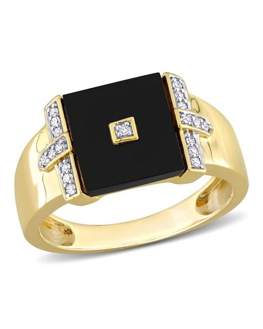 Amour Metallic 8 Ct Tgw Square Onyx And 1/10 Ct Tw Diamond Ring for men