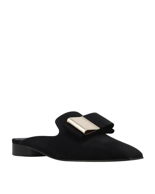 Ferragamo Black Lea Suede Slip-On Mules