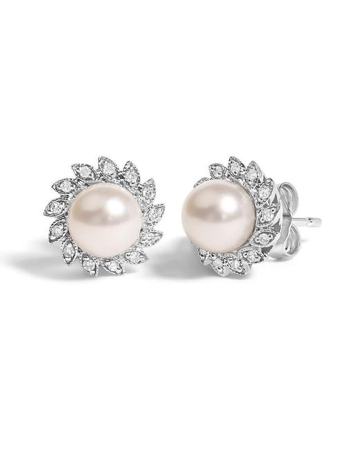 Haus of Brilliance Metallic 10K Heirloom-Style Pearl And Diamond Accent Halo Stud Earrings (I-J Color, I1-I2 Clarity)
