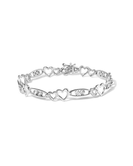 Haus of Brilliance Metallic 925 Sterling 1/5 Cttw Diamond Double Heart Link Bracelet