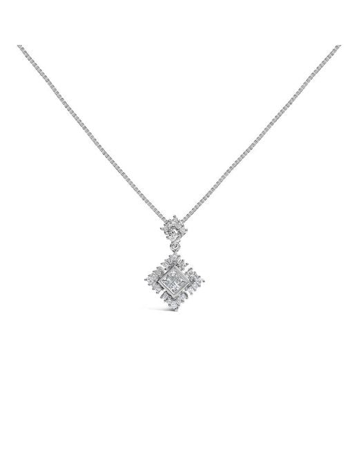 Haus of Brilliance Metallic 10K Princess Cut Diamond Geometric Pendant Necklace for men