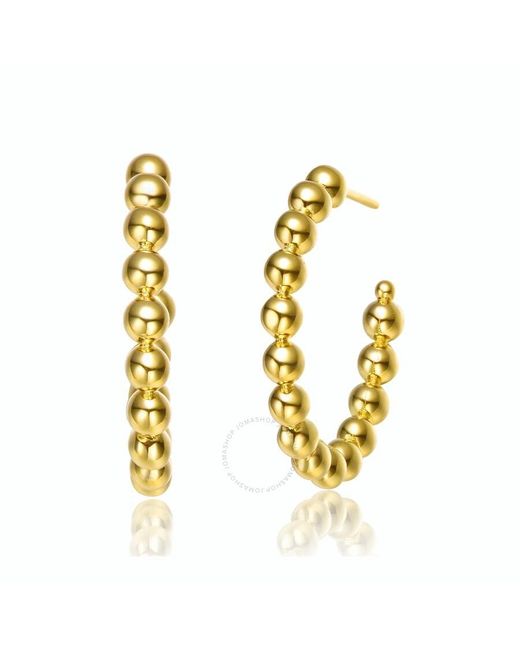 Rachel Glauber Metallic 14k Gold Plated Bead Open Hoop Earrings