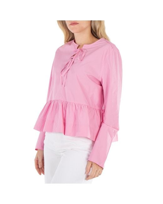 Ganni Pink Orchid Smoke Tie String Peplum Blouse