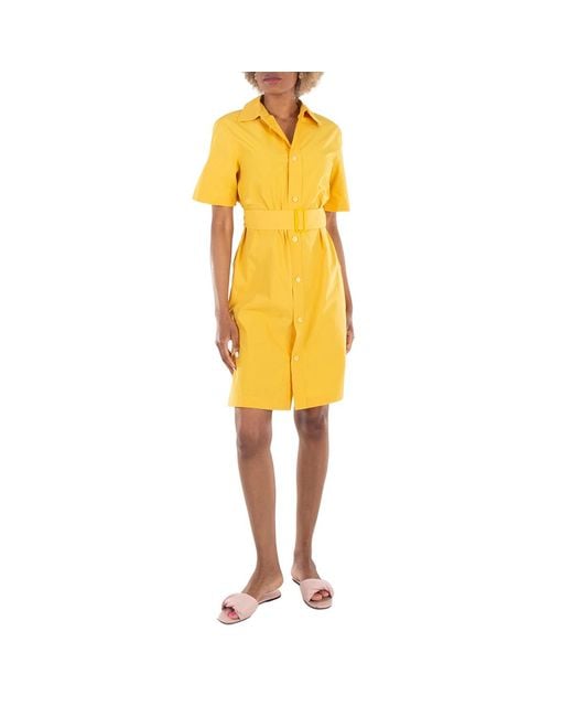 Burberry Yellow Short-Sleeve Cotton Blend Shirt Dress, Brand Size 10 Us