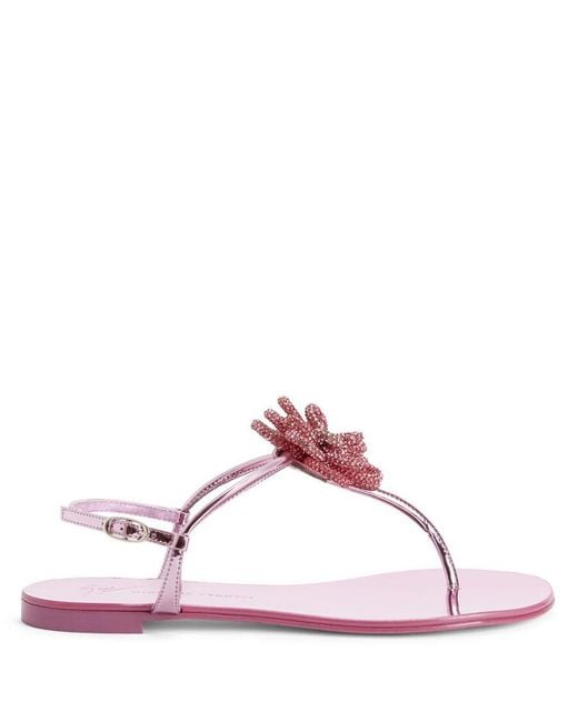 Giuseppe Zanotti Pink Tilly Flower Crystals Embellished Flat Sandals, Brand Size 37 Us