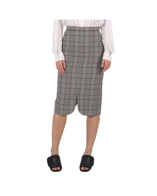 Burberry Gray Check Wool Scalloped Hem Pencil Skirt, Brand Size 8 (Us