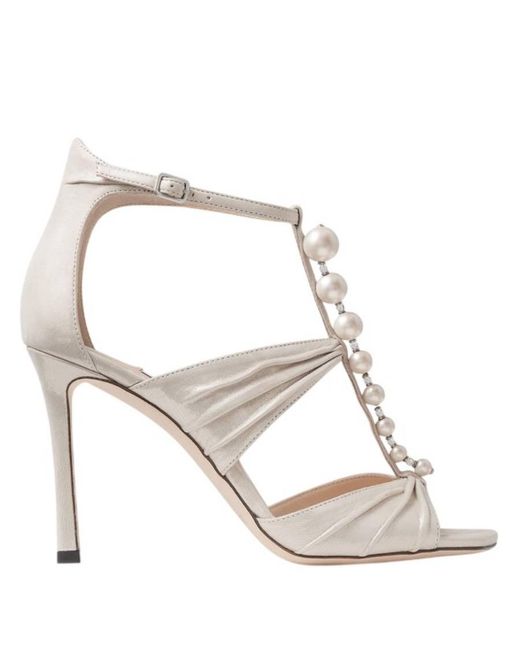 Jimmy Choo Metallic Aura 95 Shimmer Suede Pearl Sandals, Brand Size 40 Us
