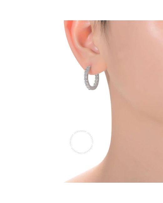 Rachel Glauber Metallic Rhodium Plated Round Cubic Zirconia Hoop Earrings