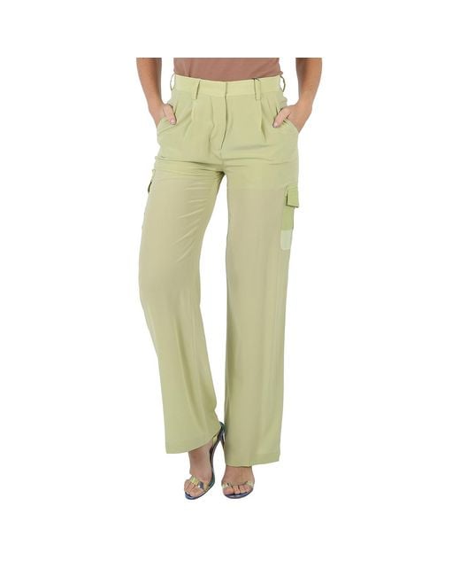 Burberry Green Ladies Mist Nell Mid-Rise Silk Crepe De Chine Cargo Trousers, Brand Size 4 (Us