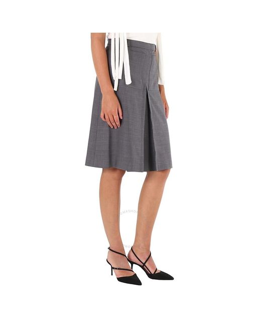Burberry Gray Charcoal Box Pleated Detail A-line Skirt