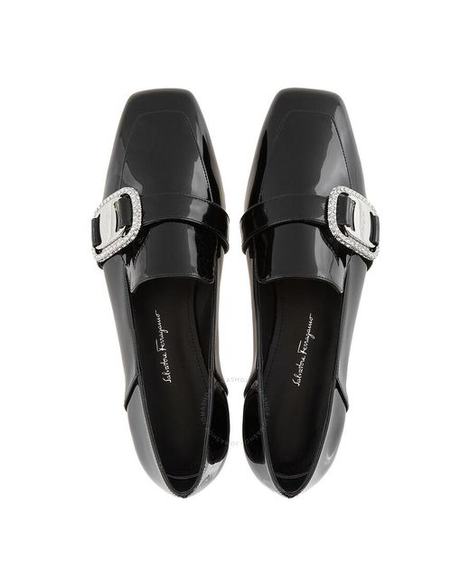 Ferragamo Black Salvatore Wang Patent Crystal Buckle Loafers