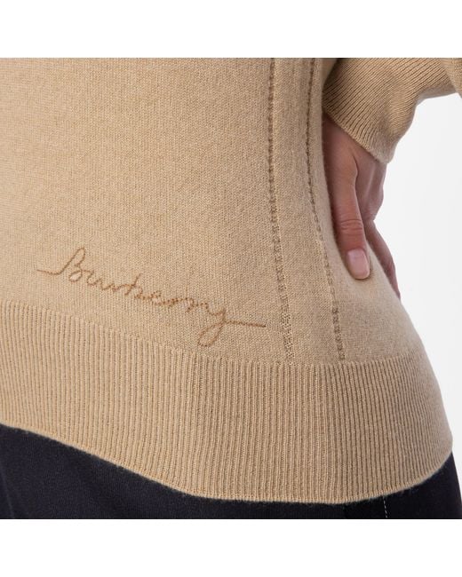 Burberry Natural Embroidered Logo Cashmere Sweater