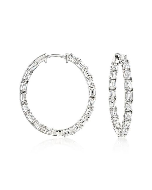 Brilliant Diamond Metallic 5 Carat Emerald Cut Lab Grown Inside Out Diamond Hoop Earrings