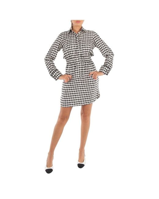 Max Mara White Ladies Arca Silk Houndstooth Shirt Dress