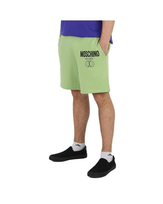 Moschino Green Logo-print Organic-cotton Shorts for men