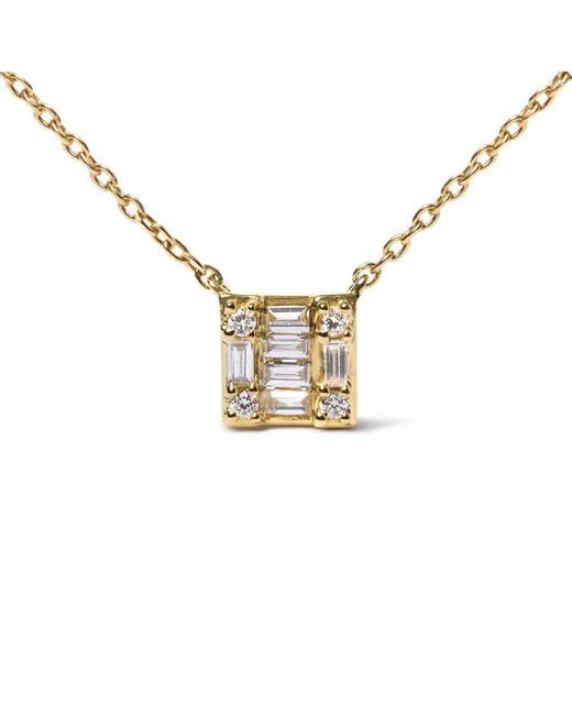 Haus of Brilliance Metallic 10K 1/10 Cttw Round And Baguette Diamond Mosaic Composite Square 18" Inch Necklace (H-I Color, I1-I2 Clarity)