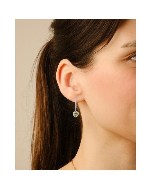 Kylie Harper White Sterling Heart-Cut Peridot Cz Birthstone Halo Leverback Earrings