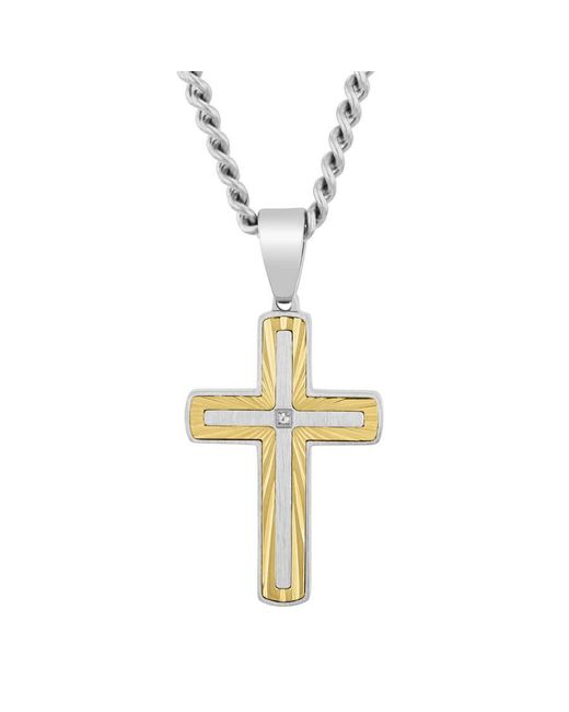 Robert Alton Metallic Diamond Accent Stainless Steel With Cross Pendant for men
