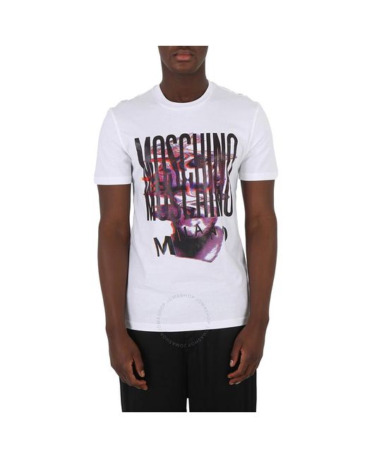 Moschino White Glitch Artwork Cotton T-shirt for men