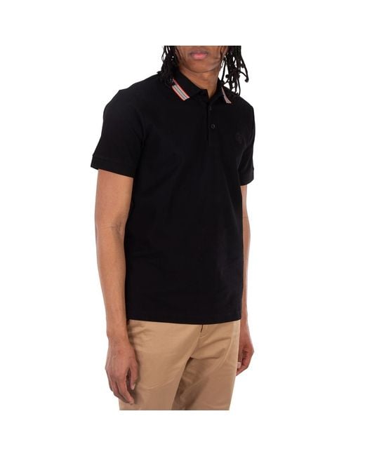 Burberry Black Icon Stripe Cotton Short Sleeve Polo Shirt for men