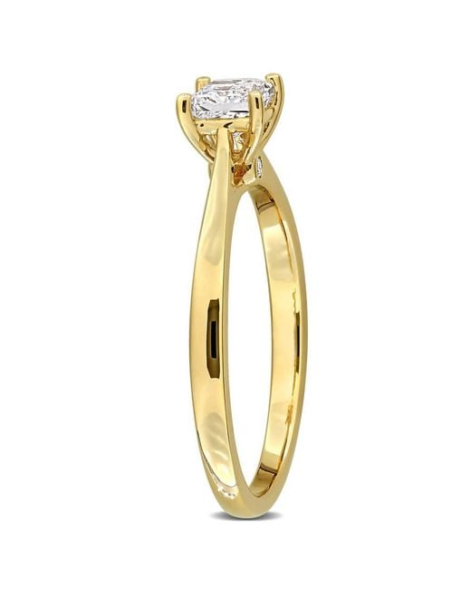 Created Forever Metallic 1/2Ct Tw Princess-Cut Lab-Grown Diamond Solitaire Engagement Ring With Side Accents